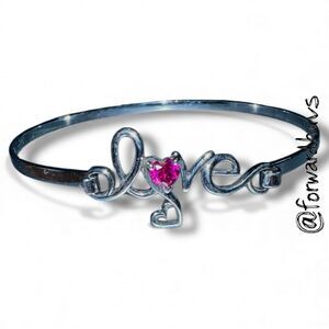 Love Tension Sterling Silver “Love” – 925 LA – Synthetic Ruby Heart – 6¾” Bracel